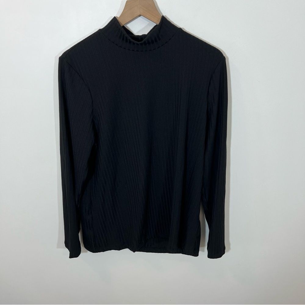 NWOT Denim & Co. Rib Mock Neck Long Sleeve Top | Size L